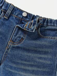 Young Boy Casual Versatile Pockets Loose Fit Denim Pants - Dark Wash - View 4