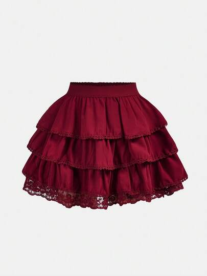 SHEIN Girlism Tween Girl Vacation Casual Spring/Summer Chiffon Layered Skirt