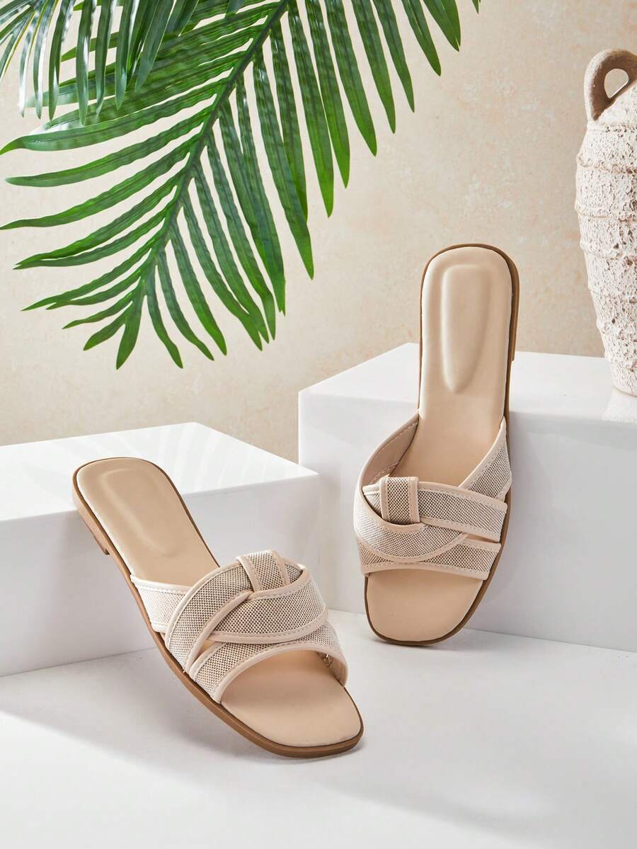 SHUZIA Women's Minimalist Casual Comfy Crisscross Flat Sandals - Beige - View 1