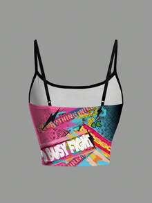 THE POWERPUFF GIRLS X SHEIN Women's Blossom, Bubbles, Buttercup Pattern Fitted Ringer Camisole Top - White - View 2