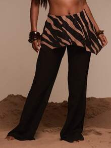 Musera Resort 双层阔腿印花雪纺沙滩裤罩衫泳装度假夏季旅行沙滩装泳衣 Terra Sol - 棕色 - 查看 2