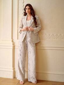 ZEYLAH 提花半透明阔腿休闲裤，春夏款 - 杏色 - 查看 5