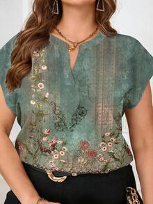 EMERY ROSE Wszechstronna, swobodna, prosta, plus size, elegancka, modna damska koszula z nadrukiem w akwarelowe kwiaty, odpowiednia do noszenia w pracy, do noszenia przez nauczycieli, koszula plus size, bluzki plus size w kwiaty, odpowiednia - Wielokolorowe - Zobacz 5