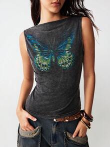 Bohemela Áo tank top nữ phong cách Y2K Boho phương Tây, họa tiết bướm, kiểu dáng vintage, giặt và bạc màu, thích hợp cho các lễ hội âm nhạc, mùa hè, áo cơ bản, áo tank top bốn mùa, hoàn hảo cho những buổi đi chơi thường ngày, tụ họp bạn bè, lễ hội âm nhạc, mặc nhiều lớp khi đi dự tiệc hoặc mặc ở nhà thư giãn. - màu đen - Xem 7