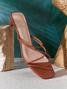 SHUZIA Giày bít mũi vuông gót thấp màu sô cô la bóng bẩy quyến rũ dành cho nữ, thích hợp cho mùa hè/xuân, dự tiệc hoặc đi nghỉ mát. - Màu nâu Sô-cô-la - Xem 1