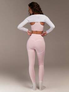 Fluxe 女士高腰撞色滚边修身运动打底裤 - 粉色 - 查看 2