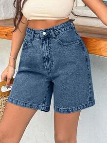 EURMUSE 100%Cotton Rigid Medium Wash Women Short - Medium Wash - View 6