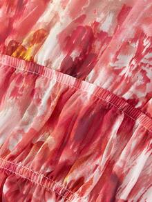 SHEIN MOD Women's Rose Print V-Neck Flare Sleeve Ruffle Hem Blouse, Suitable For Vacation, Music Festival, Bohemian, Holiday, Date, Afternoon Tea, Beach - Multicolor - View 5