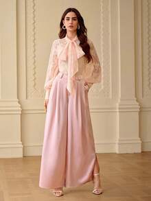 ZEYLAH 优雅简约侧开衩褶裥阔腿裤，春夏款 - 粉色 - 查看 7