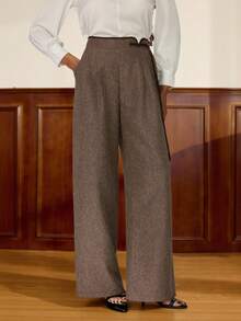 SHEIN Tall 复古经典优雅女士长裤，修身撞色滚边长裤，纽扣闭合长裤，棕色长裤，春夏/夏季/春夏服装，女士夏季服装，棕色长裤，商务休闲女装，新年女装，棕色长裤 - 棕色 - 查看 5