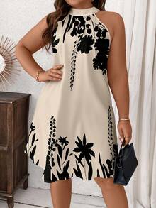SHEIN Clasi Vestido de mujer talla grande con estampado de plantas y cuello halter, adecuado para el verano - Multicolor - Ver 5