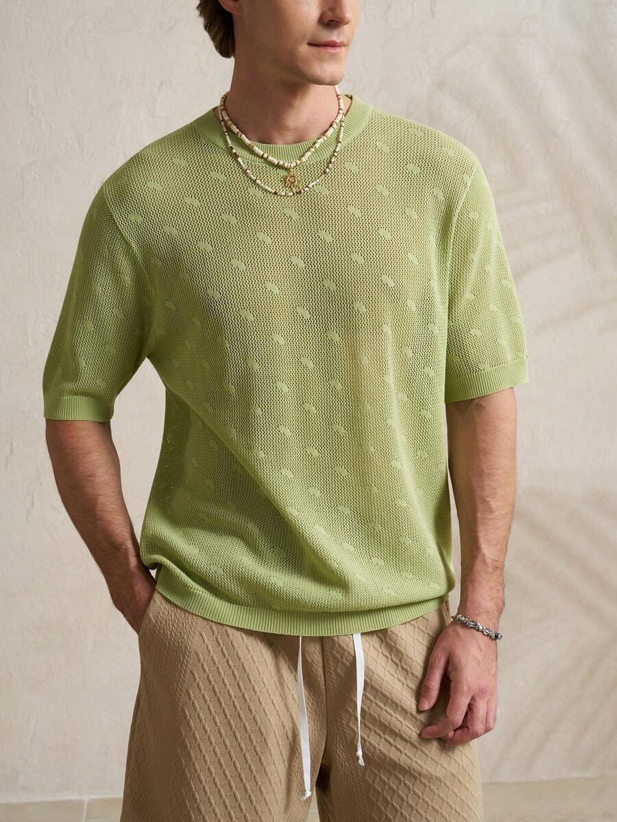 Airaco 男士休闲圆领短袖针织上衣 - 薄荷綠 - 查看 1