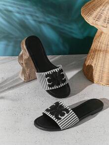 SHUZIA Women's Elegant Embroidery Upper Slip-On Flat Sandals - Black - View 4