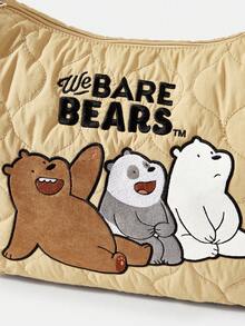 We Bare Bears X SHEIN 女士单肩包，卡通图案，绗缝设计，时尚百搭，个性设计，简约百搭，街头风，甜美酷女孩，性感女孩，大容量，可爱 - 卡其色 - 查看 7