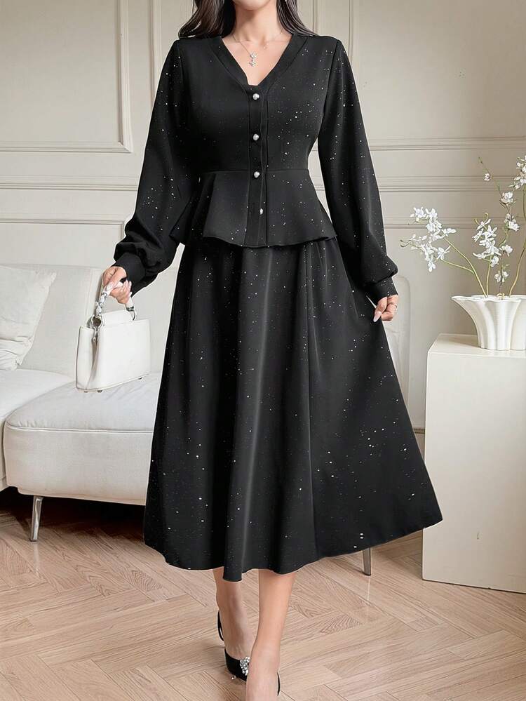 Spring/Summer Elegant Waist Cinched Top And Skirt Set, Casual, Work, Wedding Outfit For Women