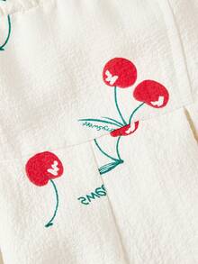 SHEIN MOD 女士优雅樱桃印花泡泡袖连体裤，夏季 - 卡其色 - 查看 4