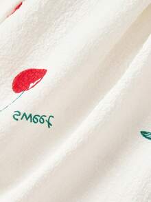 SHEIN MOD 女士优雅樱桃印花泡泡袖连体裤，夏季 - 卡其色 - 查看 7