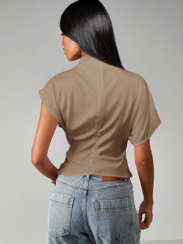 MISSGUIDED Mock Neck Short Sleeve Fitted Top