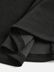 SHEIN Young Girl Casual And Elegant Solid Black Stand-Up Collar Sleeveless Waist A-Line Dress, Suitable For New Year, Valentine's Day, Birthday Party Dresses,Young Girl's Black Dress,Sisters Outfit, Little Girl Black Dress, Halter Dress For Girl - Black - View 7