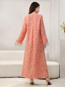 Yasmyna Feather Trim Embroidered Loose Flared Hem Elegant Women Dress