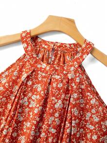 Breezaya Women Summer White Floral Halter Neck A-Line Dress,French Chic Vintage Ditsy Floral Pleated Sundress,Boho Holiday Island Resort Vacation Picnic Wear - Multicolor - View 5