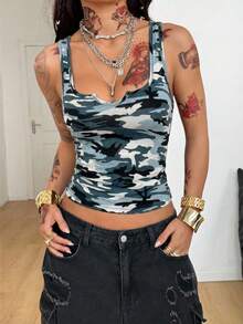 Coolane Women's Summer Casual Streetwear Going Out Camo Graphics Notched Slim Fit Camisole Camo Tank Top Sexy Tank Tops Women Camo Tops Camo Women Camo Tube Top,Summer Top - Grey - View 2