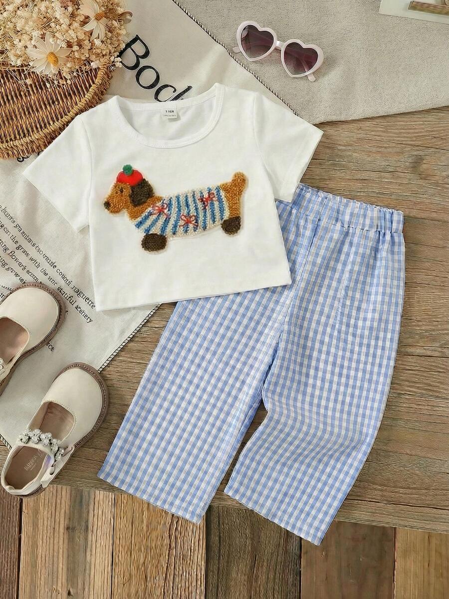 SHEIN 2pcs Baby Girl Toddler/Newborn 0-3Y Cute Casual Striped Bow Decor T-Shirt + Striped Pants Set, Infant Morandee Blue Outfit, Spring/Summer - Blue - View 1