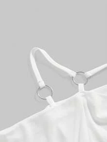 ROMWE Grunge Punk Spring/SummercasualAnchor Chain Print Rhinestone Embellished Off-Shoulder Bodycon T-Shirt - White - View 5