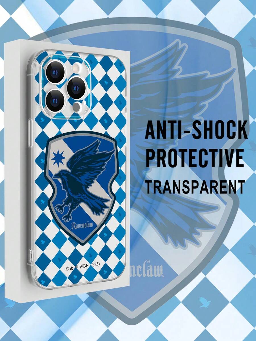 HARRY POTTER X SHEIN 1个拉文克劳图案手机壳 - 时尚美观的蓝色棋盘格鹰徽设计 | 时尚透明防震软壳，兼容iPhone 17/17 Pro/17 Pro Max/Air 和 16/15/14/13/12/11/Pro/Pro Max/X/XR/XS/XS Max/7/8/Plus - 無色 - 查看 1