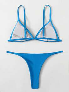 SHEIN Swim Solid Color Spaghetti Strap Triangle Bikini Swimwear - Blue - View 2