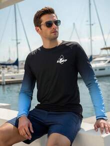 Manfinity Swimmode Men's Letter Print Ombre Long Sleeve Rash Guard - Multicolor - View 4