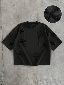 AXEPEAK 男士休闲十字绣短袖T恤，夏季 - 黑色 - 查看 7