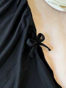 SHEIN 少女夏季休闲纯色不对称下摆抹胸连衣裙 - 黑色 - 查看 2