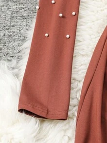 Modelyn 优雅珍珠点缀长袖连衣裙，修身飘逸女士正式礼服，秋季款 - 棕色 - 查看 7