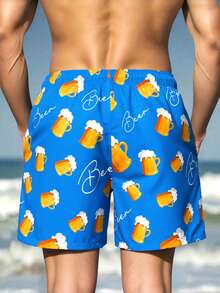 Manfinity RSRT Quần short đi biển nam in họa tiết, quần bơi Michelob Ultra, quần bơi hình bia, quần bơi màu xanh dương đậm, quần bơi nam ngộ nghĩnh. - Màu xanh lam - Xem 2