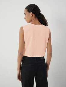 SHEIN BASICS 女士简约休闲纯色露脐背心，夏季百搭棉质露脐上衣，无袖露脐上衣，蜜桃色露脐上衣，粉色露脐上衣，女士上衣 - 粉色 - 查看 3