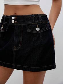 ATUI Studio Women's Casual Commuter Mini Denim Skirt, Summer - Blue - View 2