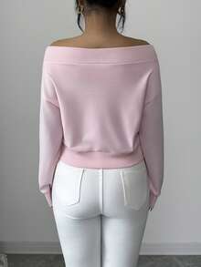 Elenzga Women's Spring/Summer Casual Outfit, Suitable For New Year, Valentine's Day, Easter, Mother's Day, Middle Eastern Party, Wedding, Elegant French Sweet Romantic Vacation, Boat Neck Bow Print Long Sleeve Sweatshirt, Pink - Pink - View 2