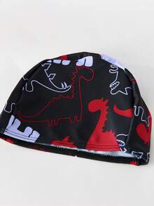 SHEIN Bubblio 三件套男童休闲运动度假学院风街头时尚可爱恐龙图案泳衣泳裤套装，含泳帽，适合儿童游泳、海滩度假、玩水、泡温泉，春、夏、秋、冬四季皆宜。 - 紅色 - 查看 3