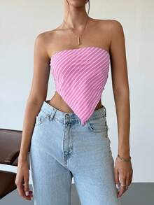 SHEIN EZwear Women's Pink Striped Scarf & Tube Top, Spring/Summer - Pink - View 6