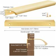 5个拉丝金橱柜把手，适用于橱柜和衣柜，尺寸：8厘米/3.15英寸、12厘米/4.72英寸、15厘米/6英寸、20厘米/7.87英寸、30厘米/11.8英寸，厨房橱柜拉手、抽屉拉手，现代隐藏式铝制衣柜门把手，拉丝金 - 金色 - 查看 2