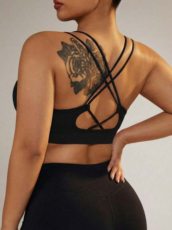 Rhythm Era Seamless Backless Solid Color Criss-Cross Back Plus Size Sports Bra For Women
