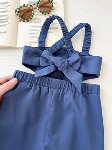 TaviRue Baby Girls' Criss-Cross Backless Jumpsuit With Bow, Fashionable Casual Streetwear,Easter Gift Sthings For Baby - Blue - View 6