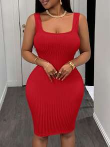 Slaydiva Women's Sleeveless Bodycon Solid Color Mini Dress, Summer Fashion ,Summer Dress - Red - View 5
