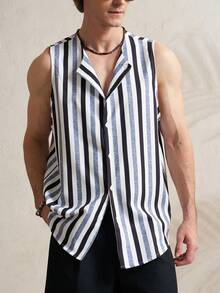 Airaco Men's Summer Casual Striped Sleeveless Shirt - Multicolor - View 5