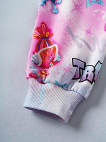 SHEIN Trolls Tween Girl Casual Letter Graphic Sweatshirt, Autumn - Pink - View 9