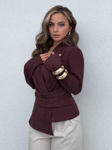 Jeta Ari Blusa asimétrica de unicolor elegante para uso diario - Café integral - Ver 4