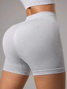 Dewbera Women's Solid Color High Waist Elastic Seamless Sports Shorts - Light Grey - View 1