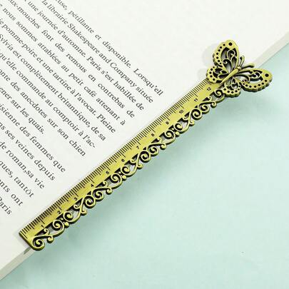 Cirelle 1pc Retro Butterfly & Ginkgo Leaf Metal Ruler – 2-In-1 Bookmark & Drawing Tool, Multi-Purpose Student Supplies For Measuring & Reading, Vintage Study Accessory