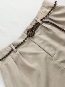 Franclia Plus Size Women Casual Shorts With Woven Belt, Suitable For Summer, Beach, Commute, Versatile, Elegant Pants - Apricot - View 5